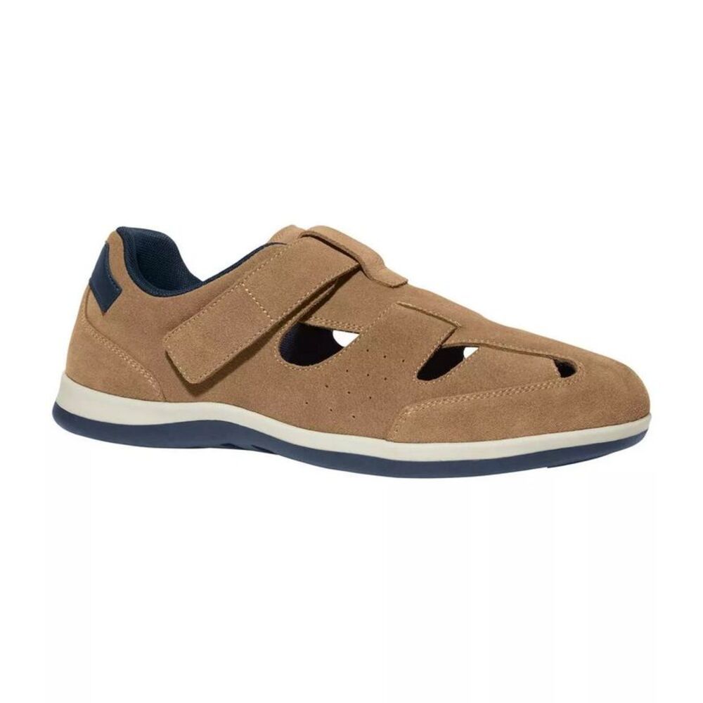 Atlas For Men Mens Split Leather Hook and Loop Sandals / Beige